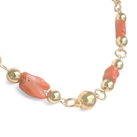 Elegant Natural Vintage Red Coral and Gold Necklace